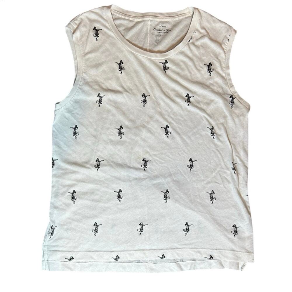 J.CREW Collection Tees Hula Girl Tank Top White Large Casual Hawaii Summer Boho